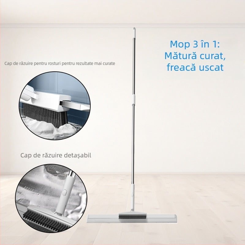 Mătură magică din silicon pentru curățare uscată și umedă, cu dublă funcție – măturat și mopare, baie și podele, 35 cm