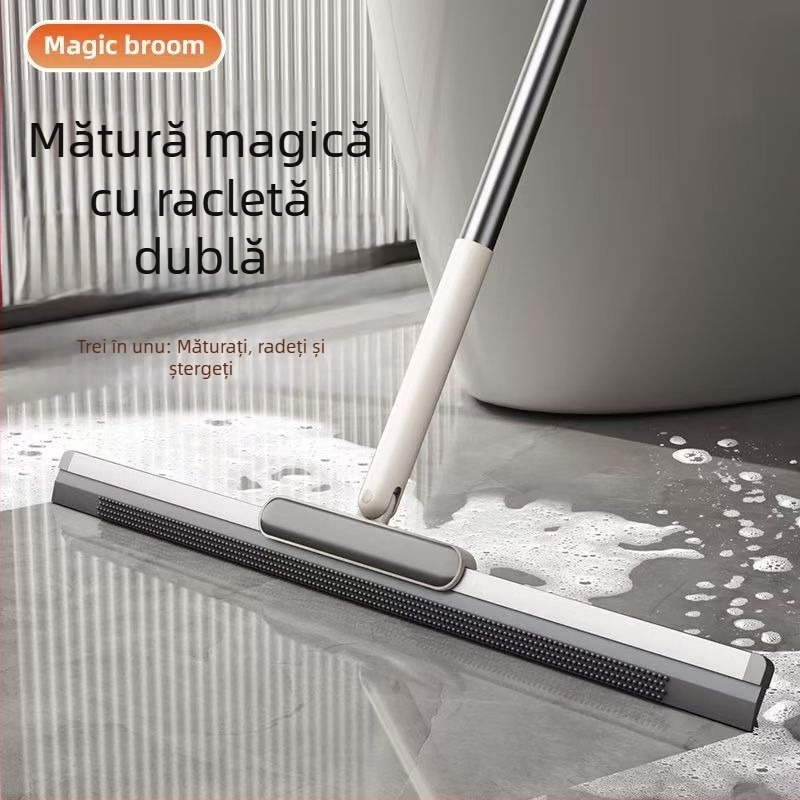 Mătură magică pentru casă – ștergător din silicon pentru podeaua din baie, telescopic, 2 în 1 unealtă de curățare pentru toaletă
