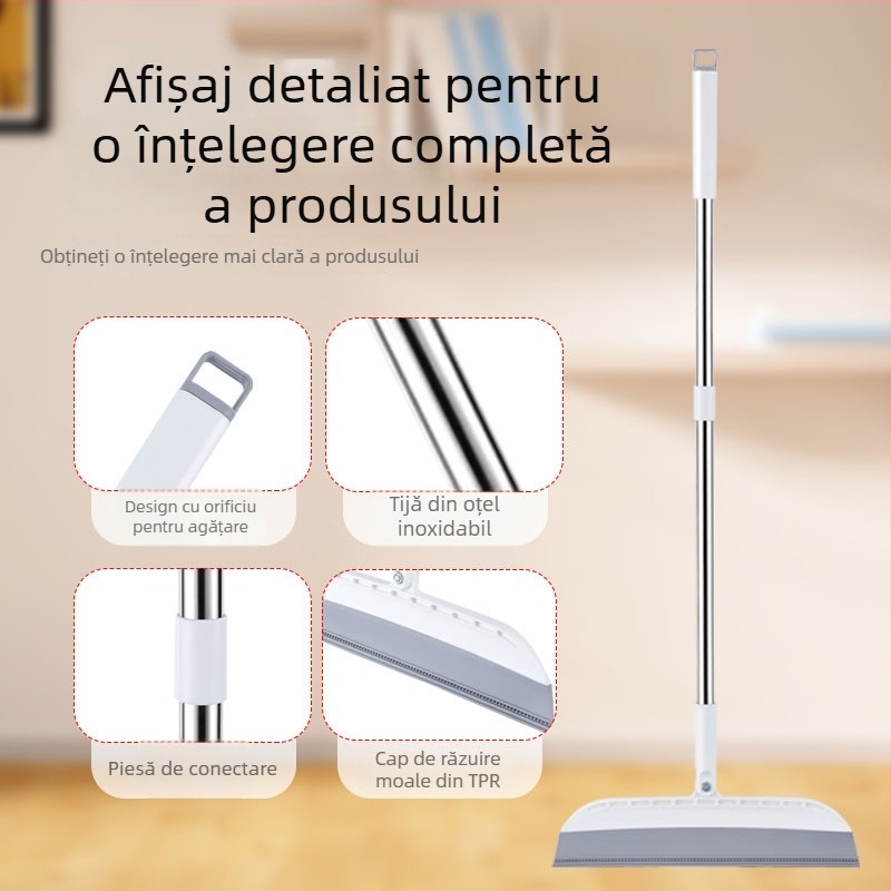 Skraper de podea cu cap moale pentru casă și baie – mop și mătură retractabilă