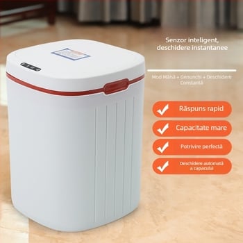 Coș inteligent cu senzor și capac, pentru living și dormitor, complet automat, electric, capacitate 13–17 L, formă pătrată, plastic, clasificare în mai multe zone – Tron Mija CMJ-01