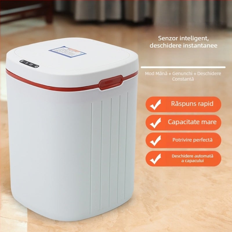 Coș inteligent cu senzor și capac, pentru living și dormitor, complet automat, electric, capacitate 13–17 L, formă pătrată, plastic, clasificare în mai multe zone – Tron Mija CMJ-01