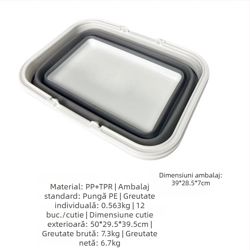 Găleată pliabilă multifuncțională pentru mop, găleată pentru înmuierea picioarelor și scurgere, găleată din plastic portabilă, capacitate mare, pătrată pentru uz casnic
