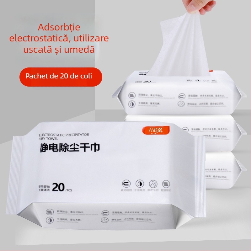 Șervețele de uscare pentru podea, o singură folosință, cu îndepărtare electrostatică a prafu-lui, 20 de bucăți pentru curățarea cu mop plat.
