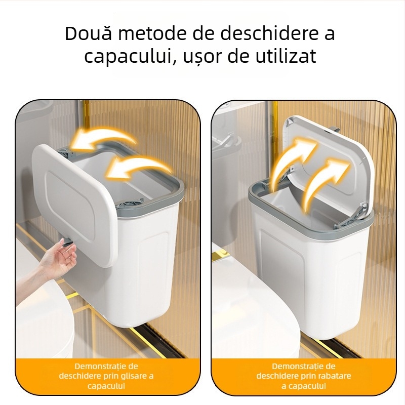 Coș de gunoi montat pe perete pentru baie, montaj cu bandă adezivă, fără găuri, 10 L, oval, din plastic