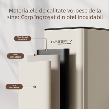 Coș de gunoi din oțel inoxidabil, aspect premium, 12L, dublu nivel, fără capac, pătrat, pentru uz casnic (bucătărie și baie), cu inel de presiune