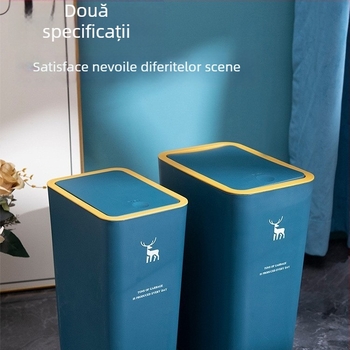 Coș de gunoi din plastic pentru baie, 10 L, cilindru lung, capac cu apăsare, uz casnic