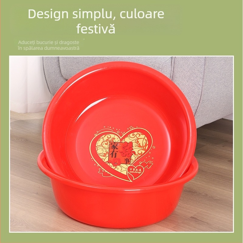 Bazin plastic roșu, multifuncțional pentru spălat haine și legume, utilizare casnică; potrivit pentru nunți și baie de picioare