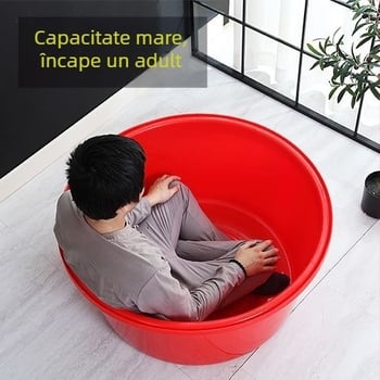 Lighean circular roșu din plastic, gros, extra-large, pentru uz casnic, pentru baie, spălarea hainelor și a legumelor