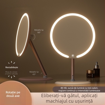 Oglindă de machiaj cu două axe și LED, de masă, rotativă, pentru casă și birou