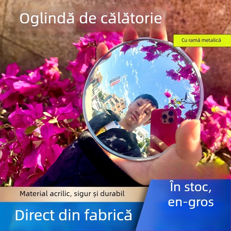 Oglindă rotundă portabilă pentru fotografie de călătorie, oglindă convexă de înaltă definiție, manuală pentru fotografii în aer liber cu unghi larg
