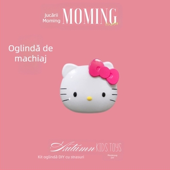 Cartoon Pink KT Oglindă de Călătorie, Oglindă de Machiaj Portabilă, Mini Pliabilă cu Pieptene, DIY Mic Oglindă