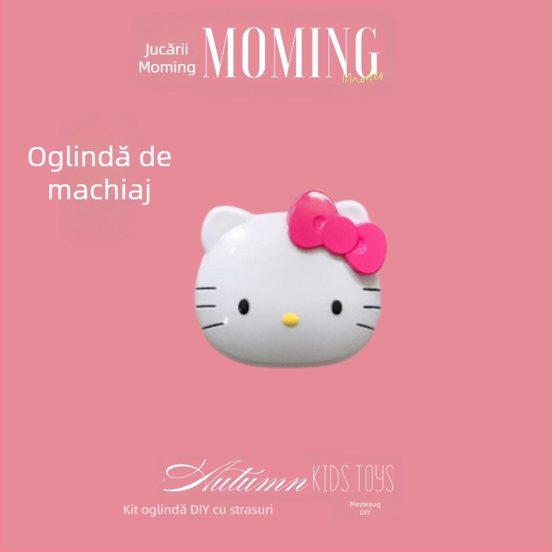 Cartoon Pink KT Oglindă de Călătorie, Oglindă de Machiaj Portabilă, Mini Pliabilă cu Pieptene, DIY Mic Oglindă