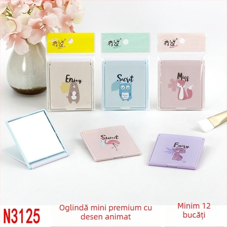 N3125 Oglindă de birou cu design desen animat, oglindă cosmetică portabilă