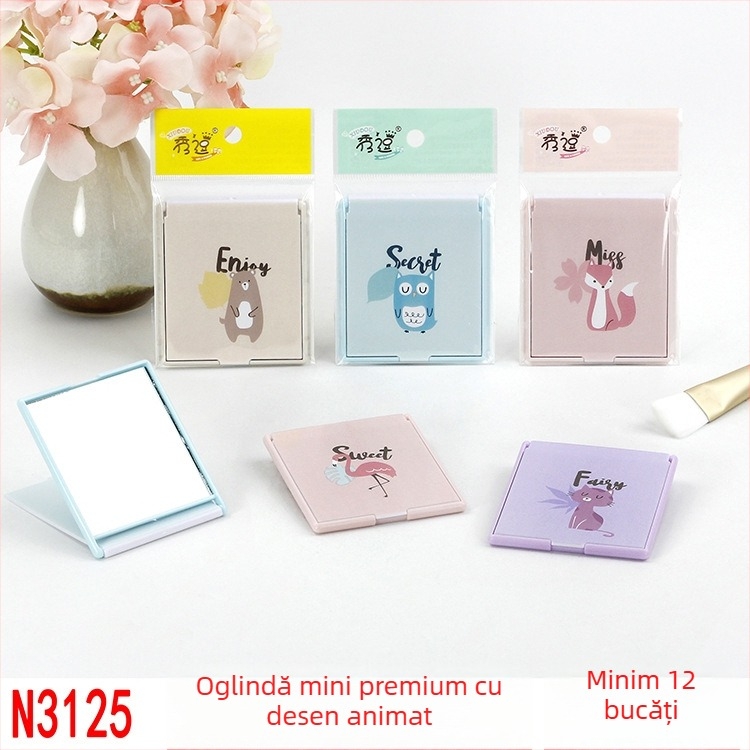 N3125 Oglindă de birou cu design desen animat, oglindă cosmetică portabilă