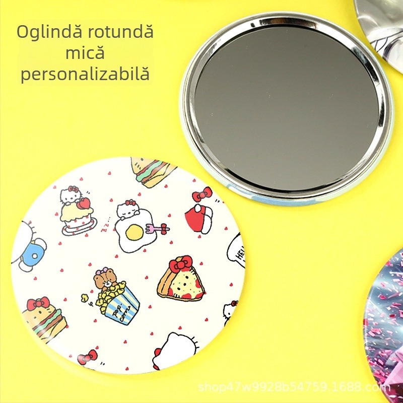 Oglindă mică de machiaj personalizată, oglindă rotundă metalică, cadou portabil