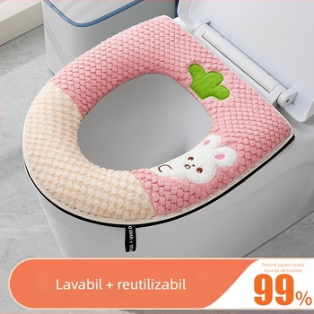 Pernă pentru capacul de toaletă cu fermoar, cu mâner pluș, pentru toate cele patru anotimpuri, dimensiuni 44×38.5 cm