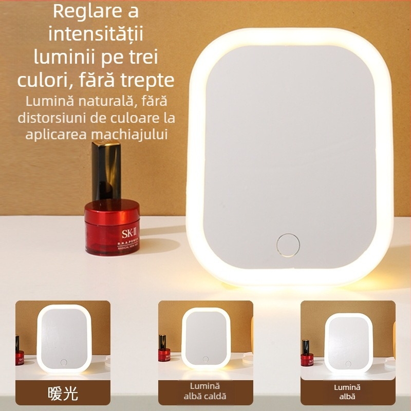 Oglindă de machiaj cu LED, portabilă și detașabilă, claritate HD, control tactil