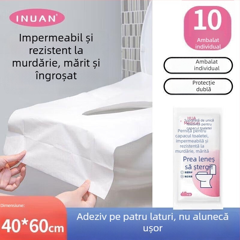Protecție de unică folosință pentru scaunul de toaletă, prelungită și mai groasă, pentru călătorii și hoteluri; folie PE cu inel, pentru perioada postnatală.