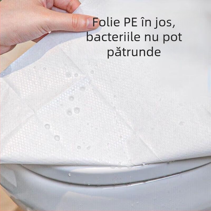 Protecție de unică folosință pentru scaunul de toaletă, prelungită și mai groasă, pentru călătorii și hoteluri; folie PE cu inel, pentru perioada postnatală.