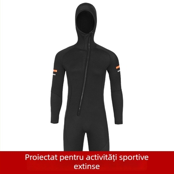 Costum de neopren 1,5 mm cu glugă pentru bărbați, pentru scufundări, snorkelling și surfing – călduț, cu fermoar