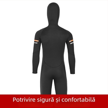 Costum de neopren 1,5 mm cu glugă pentru bărbați, pentru scufundări, snorkelling și surfing – călduț, cu fermoar