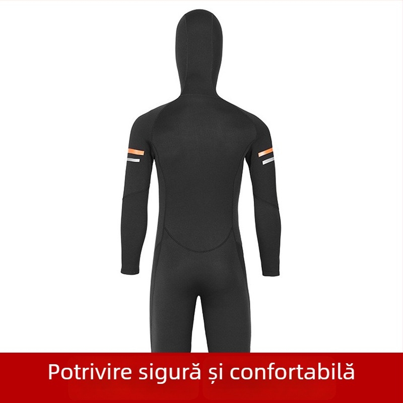 Costum de neopren 1,5 mm cu glugă pentru bărbați, pentru scufundări, snorkelling și surfing – călduț, cu fermoar