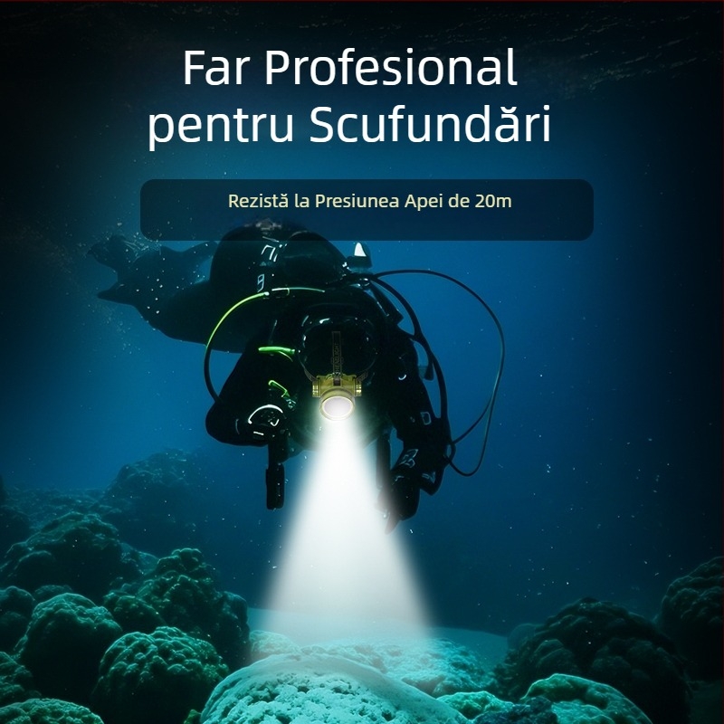 Lampa frontală pentru scufundări, impermeabilă, ultra-luminoasă, pentru utilizare în exterior și sub apă