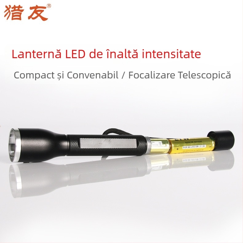 Lanternă LED din aliaj de aluminiu, 2 baterii AA, zoom telescopic, utilizare în aer liber, funcții optice multiple