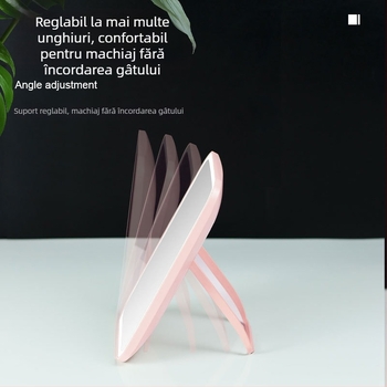 Oglindă de machiaj pentru birou, în formă de diamant, iluminare LED tri-color, oglindă plată reglabilă din sticlă