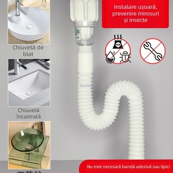 Conductă de scurgere pentru chiuvetă cu anti-miros și furtun de scurgere – accesorii