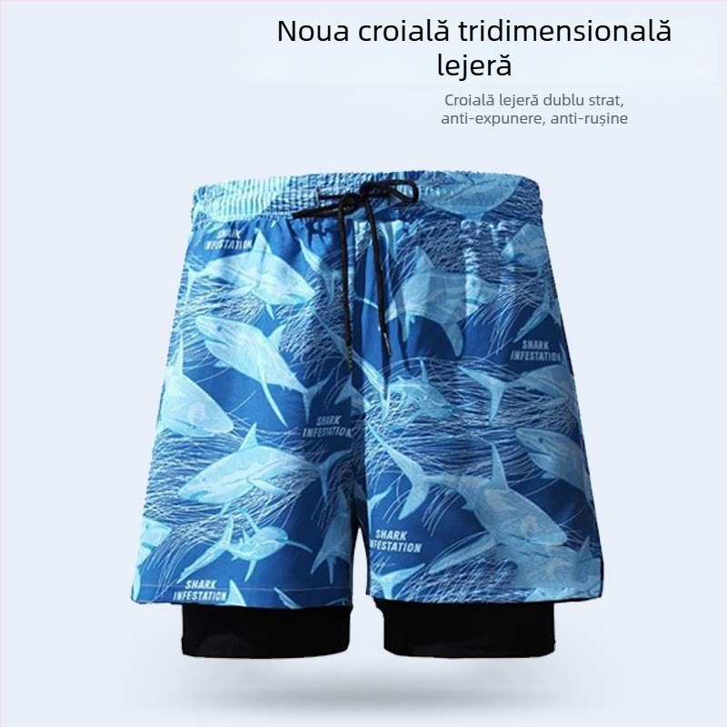 Slipuri de înot pentru bărbați, 2026 design nou, dublu strat, uscare rapidă, mărime mare, croială boxer, îmbrăcăminte de înot pentru băi fierbinți