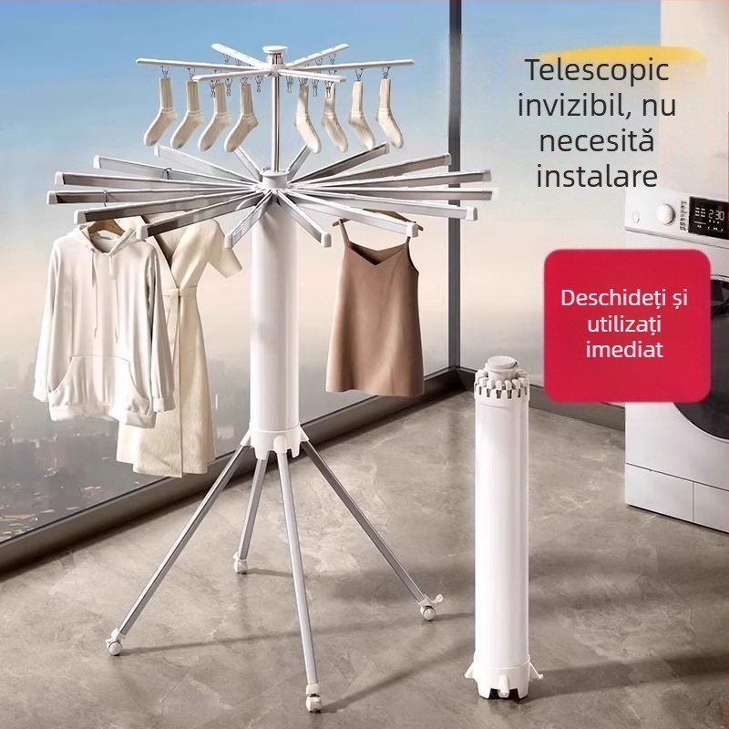 Uscător de haine pliabil în formă de caracatiță pentru balcon, suport pe podea, multifuncțional și mobil, pentru uscarea hainelor și a păturilor.