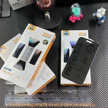 Protector de ecran din sticlă securizată cu intimitate 360° pentru iPhone 15 Pro Max – Anti-Peep și rezistent la praf