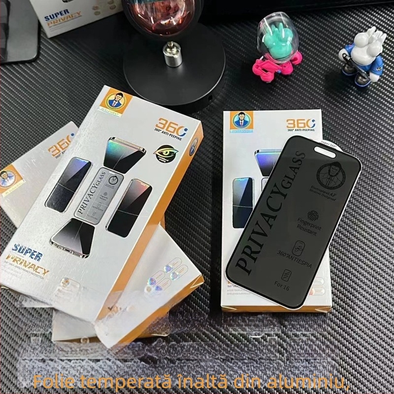 Protector de ecran din sticlă securizată cu intimitate 360° pentru iPhone 15 Pro Max – Anti-Peep și rezistent la praf