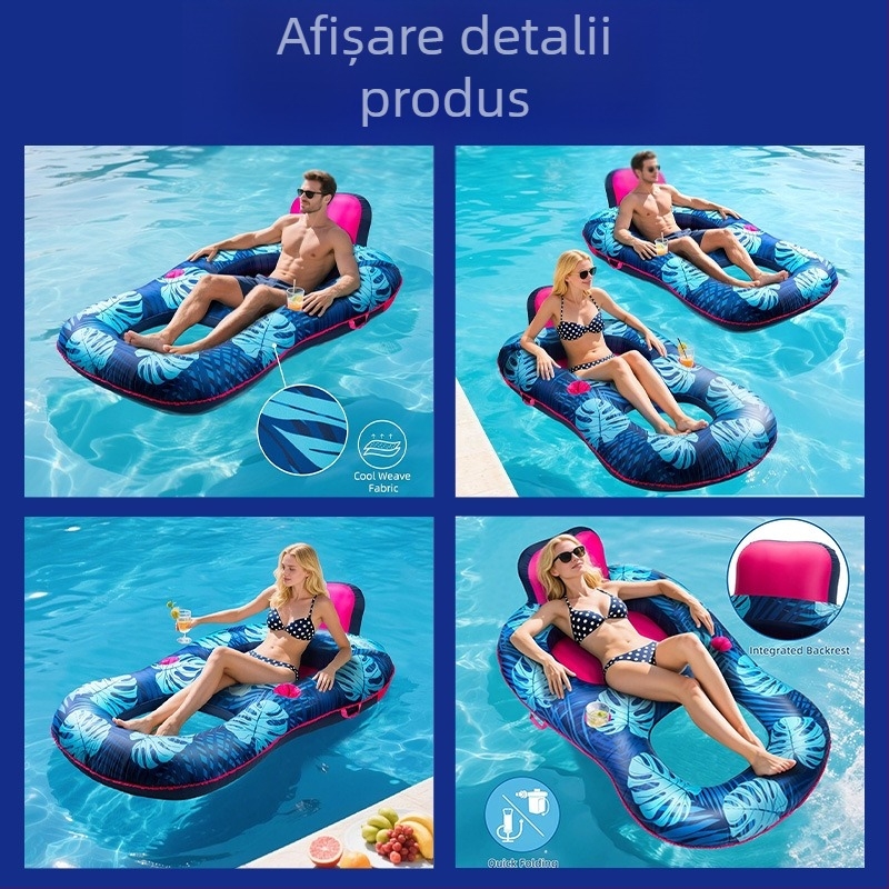 Plută gonflabilă personalizată pentru piscină, stil tropical hawaiian, cu spătar și bază din plasă.