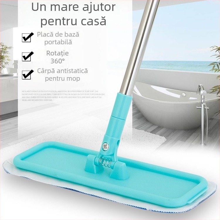 Mop plat pentru uz casnic, pentru podele din lemn – lustruire și curățare, uscat și umed