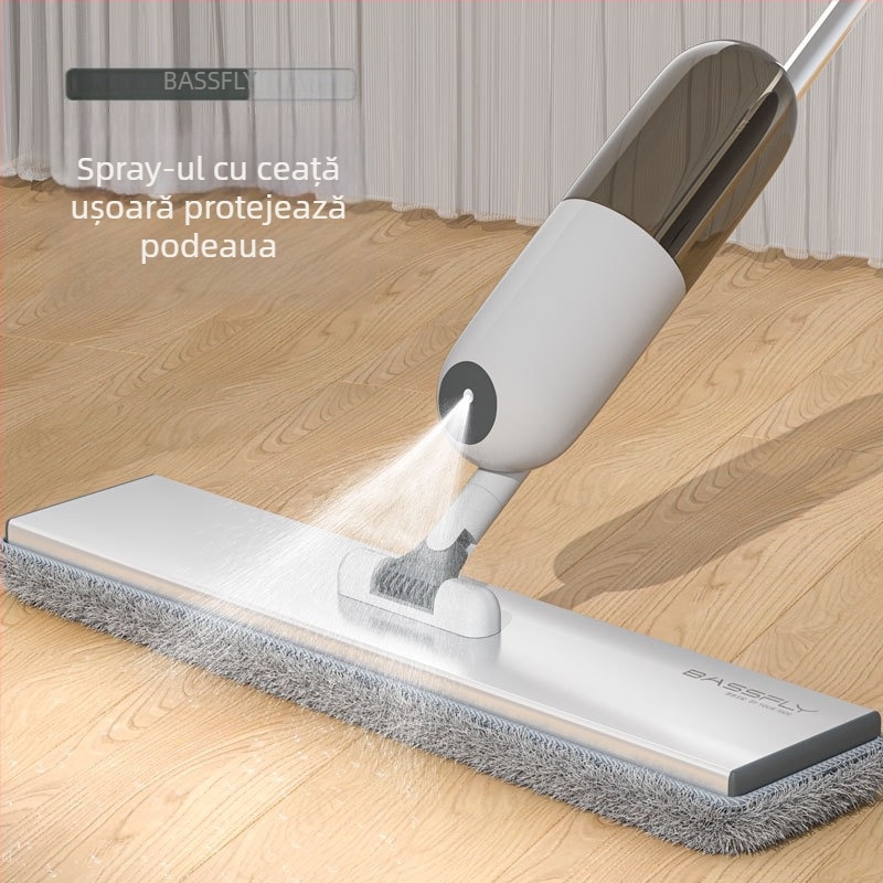Mop plat cu pulverizare de apă, din aliaj de aluminiu, suport din microfibră, mâner telescopic 100–120 cm, curățare fără atingere