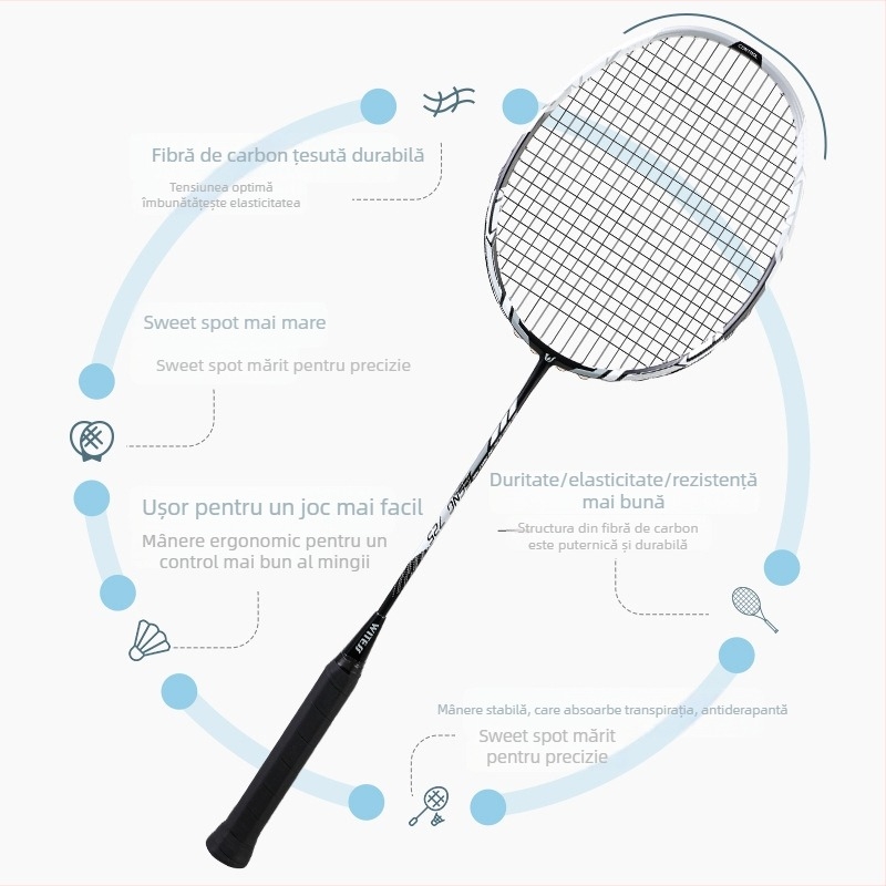 WITESS rachetă badminton, din carbon complet, durabilă pentru adulți
