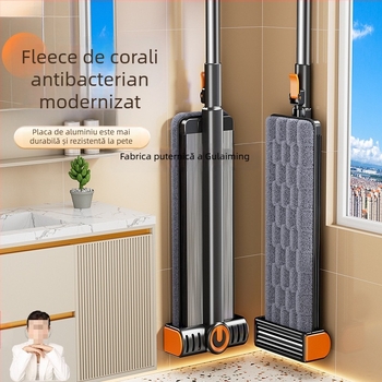 Mop plat fără atingere pentru uz casnic — utilizare dublă umedă/uscată, instrument de curățare a podelei cu racletă de apă integrată