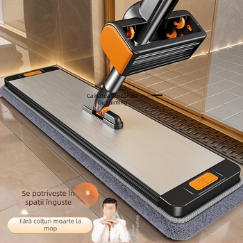 Mop plat fără atingere pentru uz casnic — utilizare dublă umedă/uscată, instrument de curățare a podelei cu racletă de apă integrată