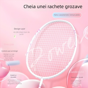 Raquetă de badminton din fibră de carbon, personalizată pentru simplu și dublu, ofensivă, durabilă pentru competiții profesionale.