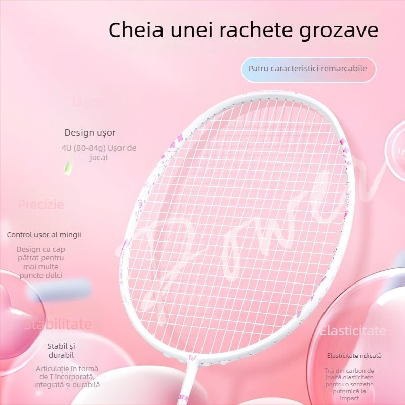 Raquetă de badminton din fibră de carbon, personalizată pentru simplu și dublu, ofensivă, durabilă pentru competiții profesionale.