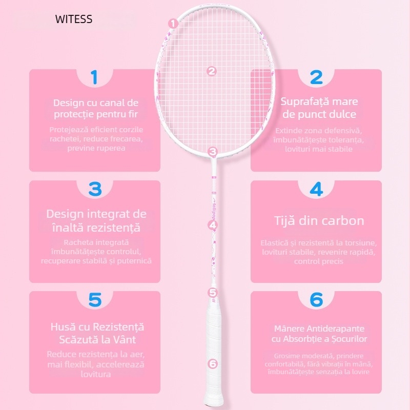 Raquetă de badminton din fibră de carbon, personalizată pentru simplu și dublu, ofensivă, durabilă pentru competiții profesionale.