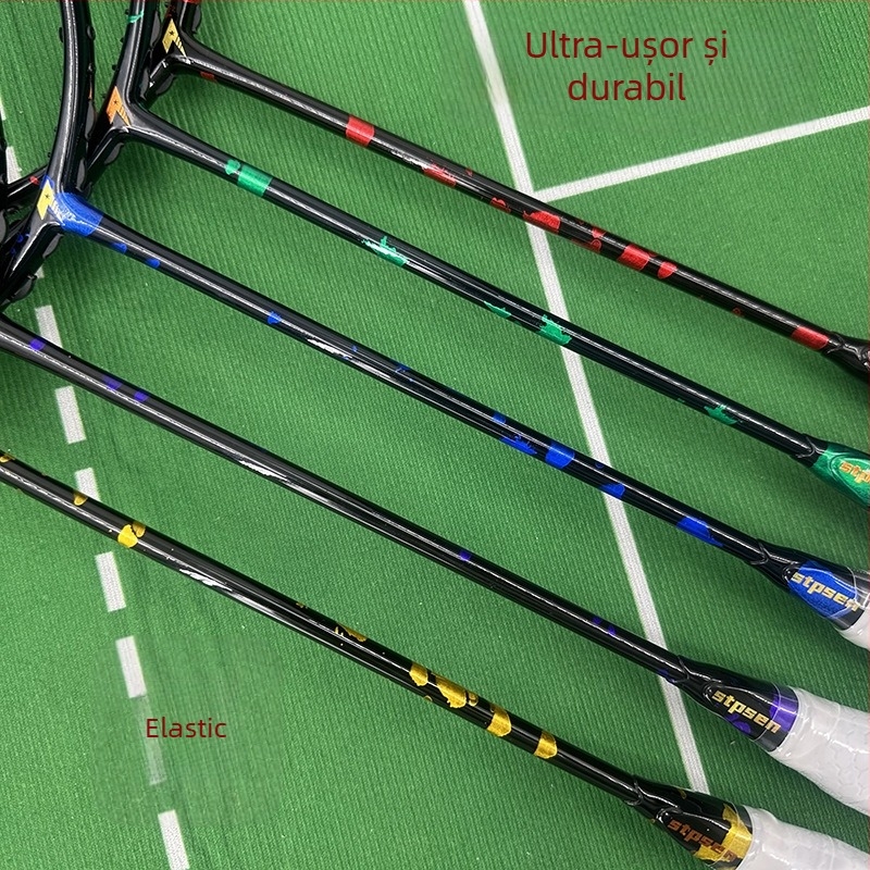 Stpsen Star Sky rachetă de badminton ultraușoară 5U, fibră de carbon, tensiune înaltă, pentru începători și jucători intermediari