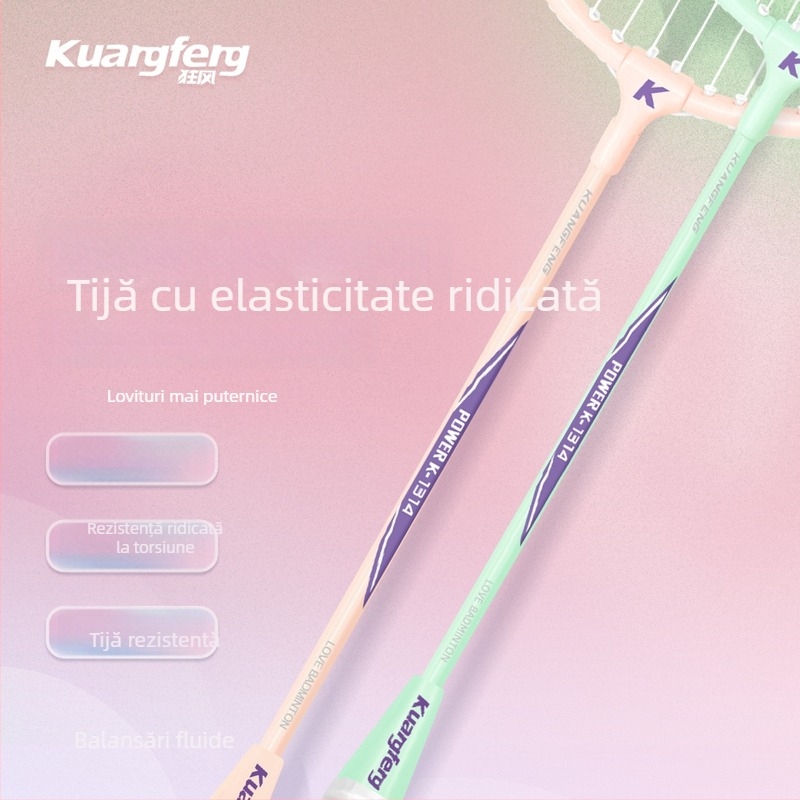 Rachetă de badminton din fibră de carbon K1314, tijă medie, design durabil cu absorbție a vibrațiilor, mâner antiderapant