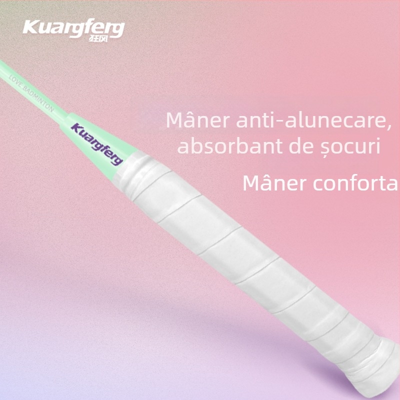Rachetă de badminton din fibră de carbon K1314, tijă medie, design durabil cu absorbție a vibrațiilor, mâner antiderapant