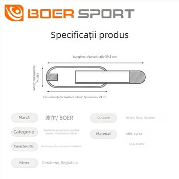 Boer protecție pentru încheietură – bandaj elastic sportiv, reglabil, anti-entorse, pentru baschet și badminton