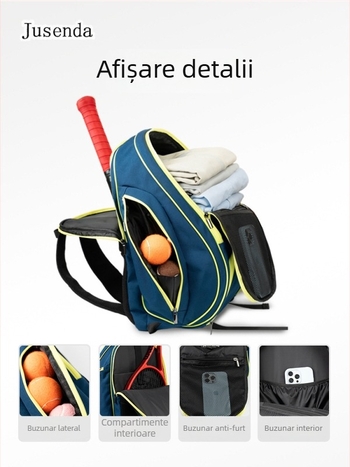 Rucsac sport unisex pentru badminton și tenis, capacitate mare, compartiment personalizabil pentru rachete în aer liber
