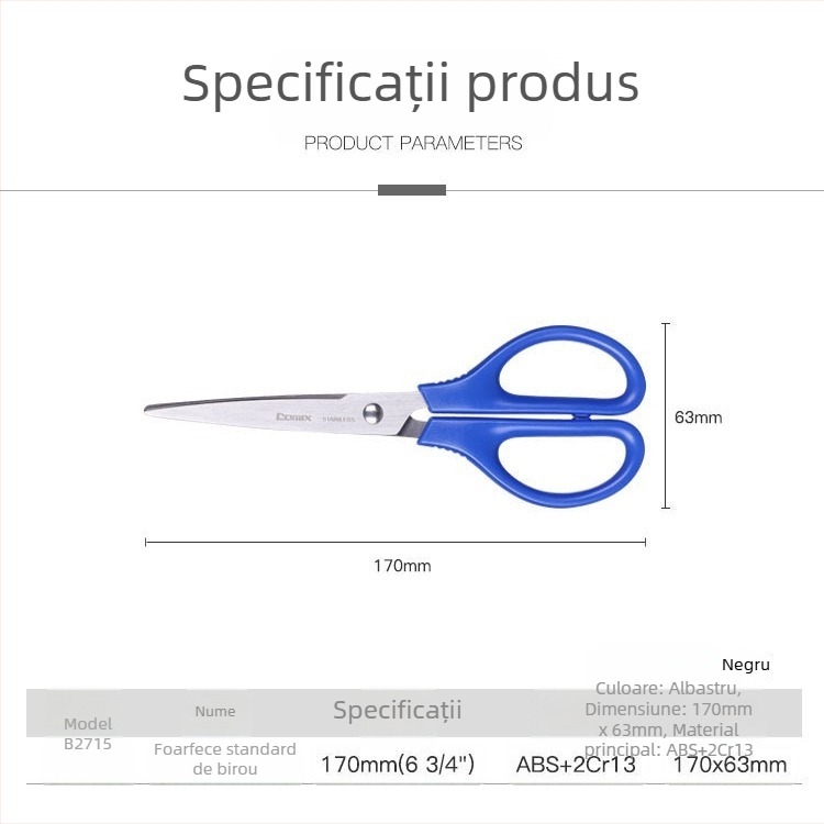 Qixin B2715 Foarfece de birou, școală și uz casnic, 170 mm, oțel inoxidabil, mâner PP, realizate manual