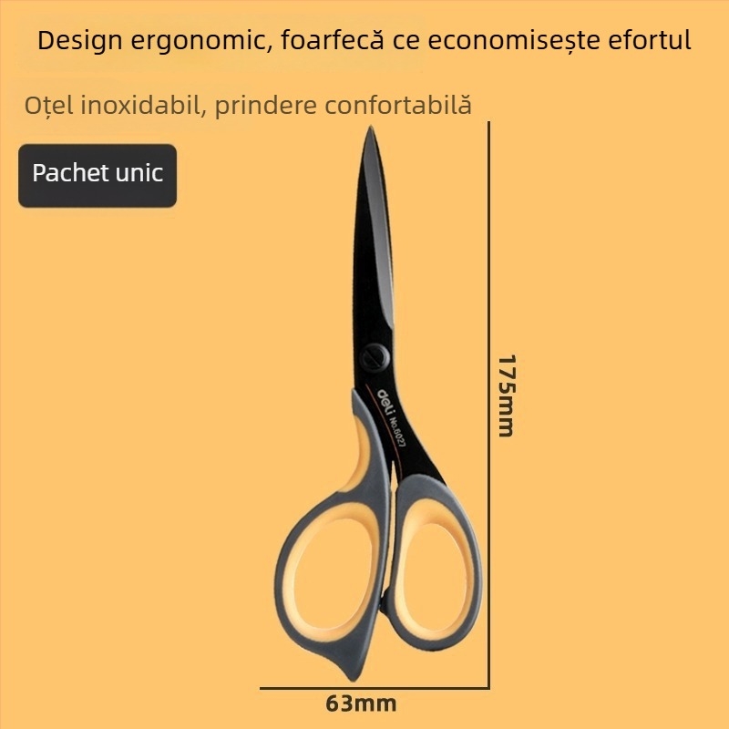 Deli 6027 Foarfece din oțel inoxidabil cu lamă neagră, pentru arte și meșteșuguri, 17 cm, tăiere țesături pentru uz casnic